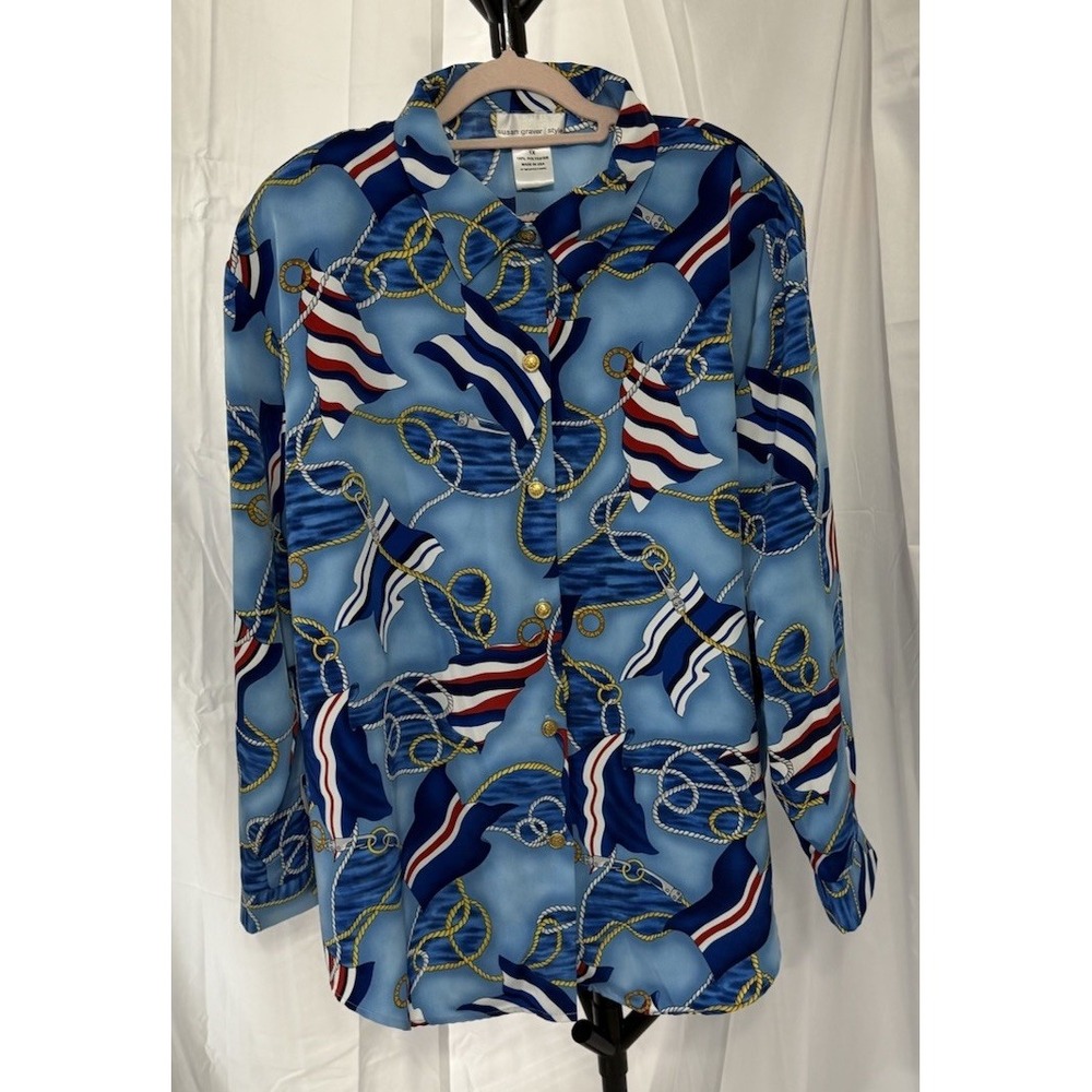 SUSAN GRAVER Women's Nautical Yacht Sailing Regatta Size 1X Long Sleeve USA